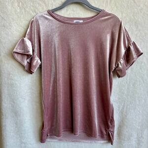 Old Navy Metallic Pink Velvet Ruffle Short Sleeve Top Size XL